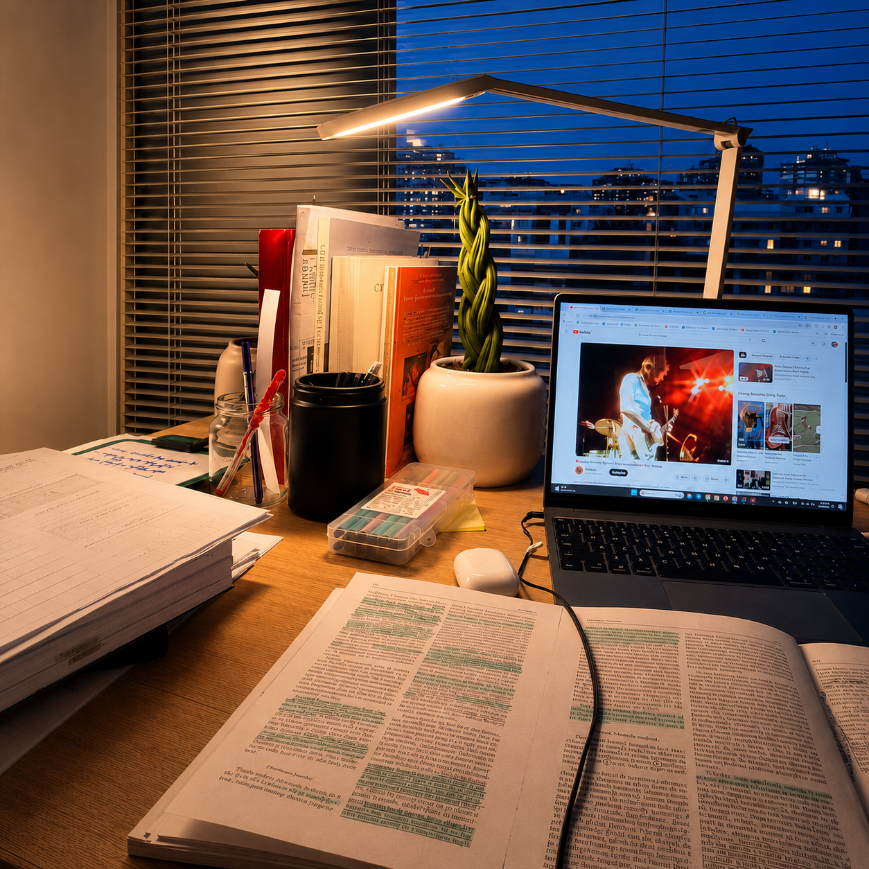 A study desk with books and learning materials